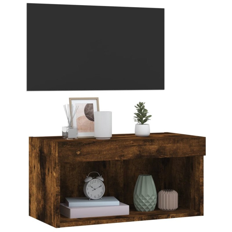 vidaXL TV skrinka s LED svetlami dymový dub 60x30x30 cm