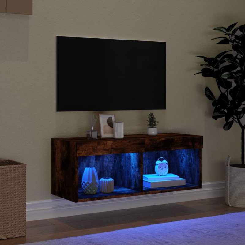 vidaXL TV skrinka s LED svetlami dymový dub 80x30x30 cm