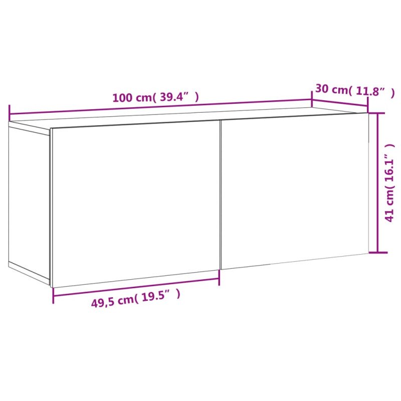 vidaXL TV skrinka nástenná sivá sonoma 100x30x41 cm