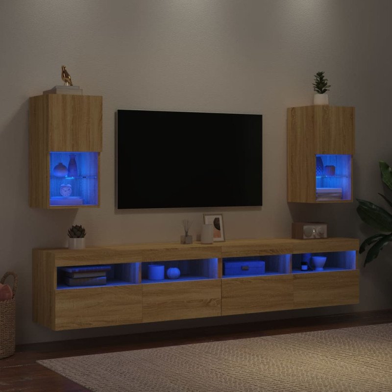 vidaXL TV skrinky s LED svetlami 2 ks dub sonoma 30,5x30x60 cm