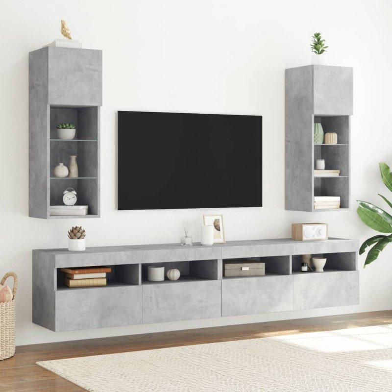 vidaXL TV skrinka s LED svetlami betónová sivá 30,5x30x90 cm