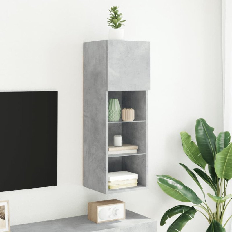 vidaXL TV skrinka s LED svetlami betónová sivá 30,5x30x90 cm
