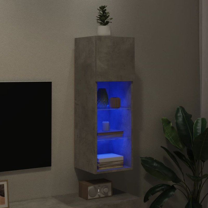 vidaXL TV skrinka s LED svetlami betónová sivá 30,5x30x90 cm