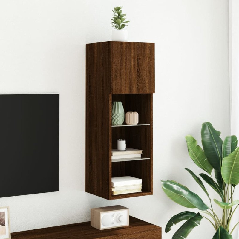 vidaXL TV skrinka s LED svetlami hnedý dub 30,5x30x90 cm