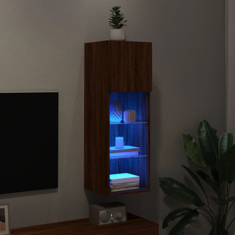 vidaXL TV skrinka s LED svetlami hnedý dub 30,5x30x90 cm