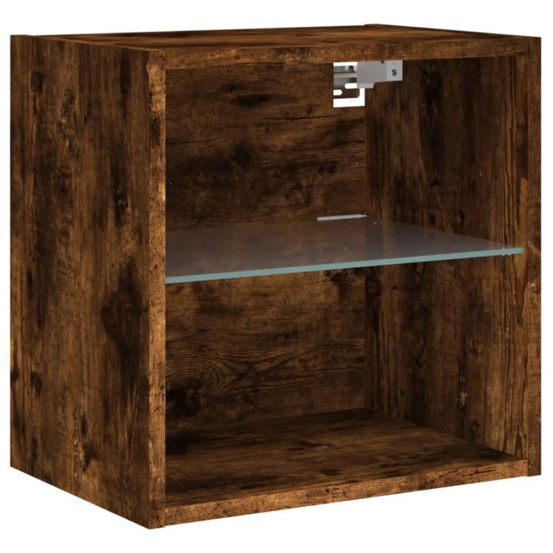 vidaXL Nočný stolík s LED svetlami nástenný dymový dub