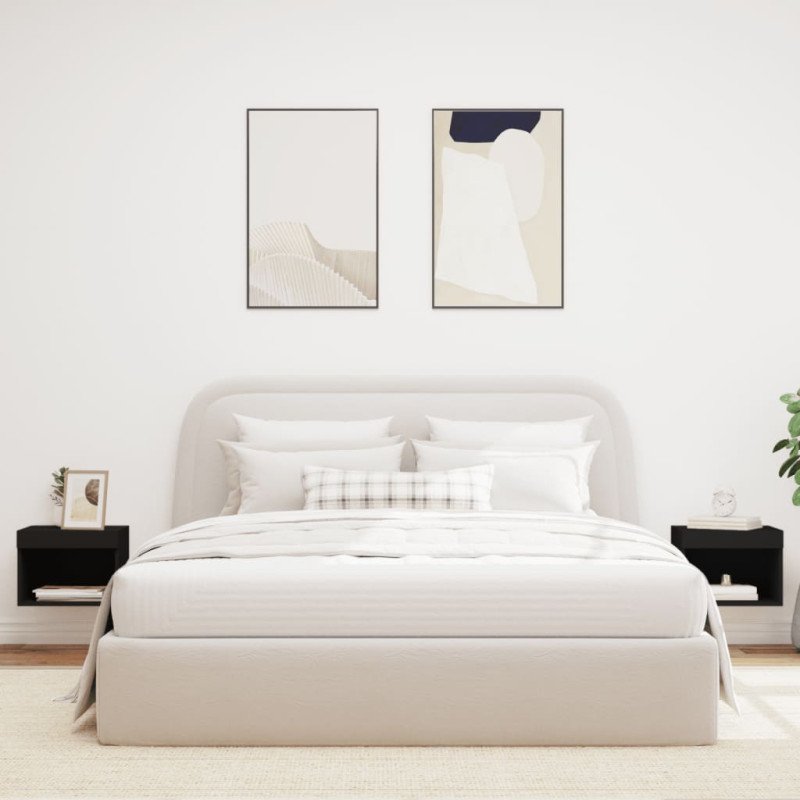 vidaXL Nočné stolíky s LED svetlami nástenné 2 ks čierne