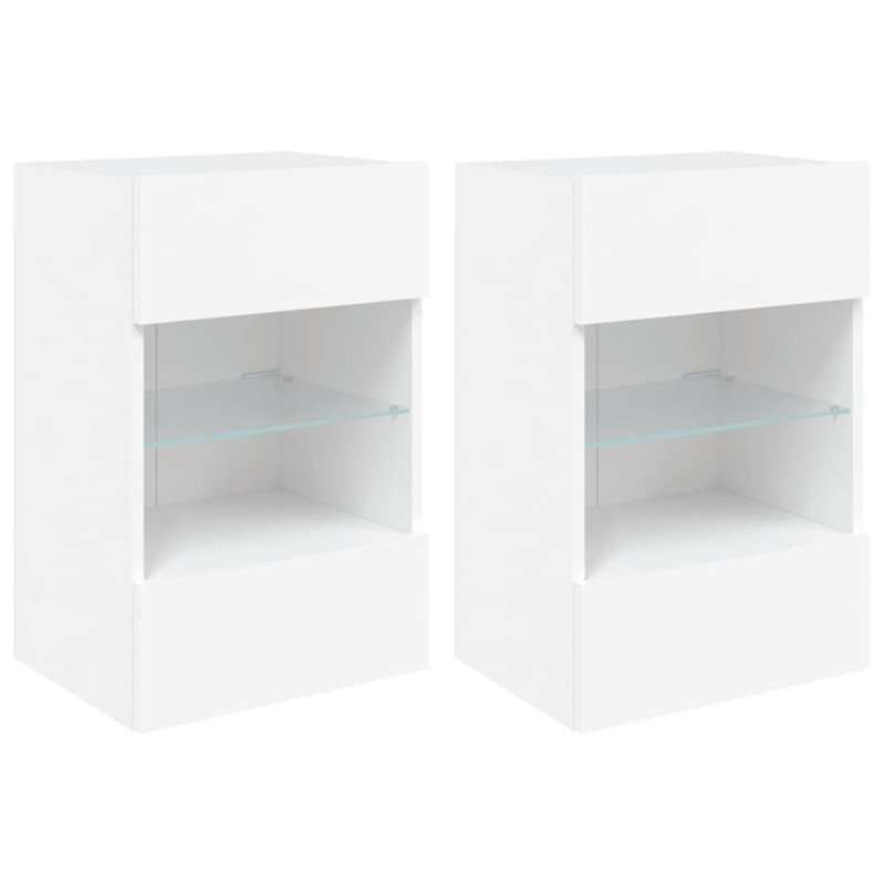 vidaXL TV nástenné skrinky s LED svetlami 2 ks biele 40x30x60,5 cm