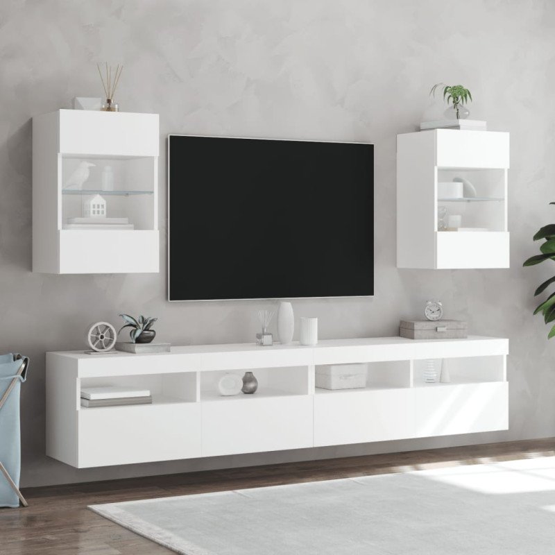 vidaXL TV nástenné skrinky s LED svetlami 2 ks biele 40x30x60,5 cm