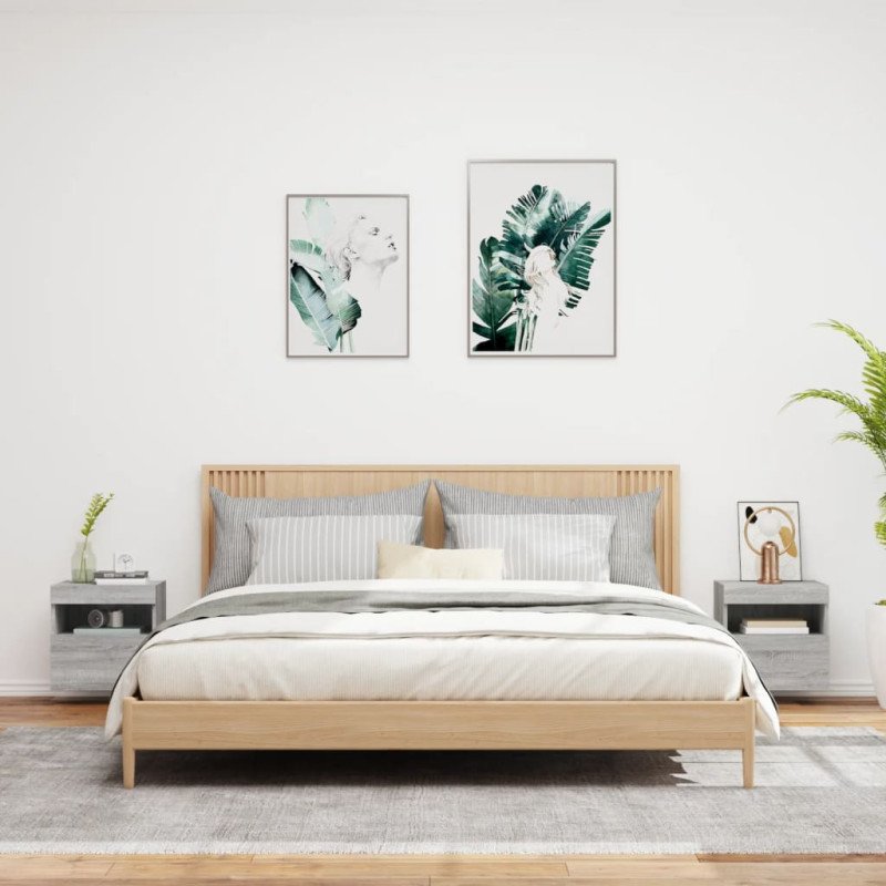 vidaXL TV nástenné skrinky s LED svetlami 2 ks sivé sonoma 40x30x40 cm