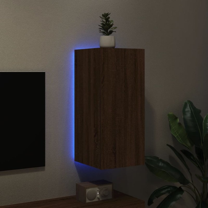 vidaXL TV nástenná skrinka s LED svetlami hnedý dub 30,5x35x70 cm