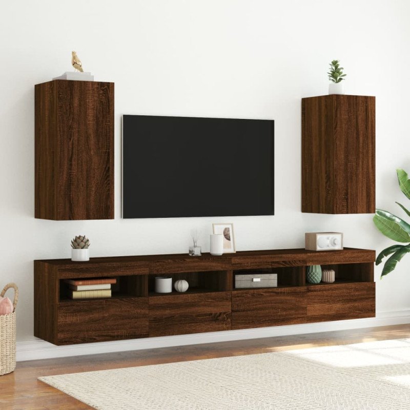 vidaXL TV nástenná skrinka s LED svetlami hnedý dub 30,5x35x70 cm