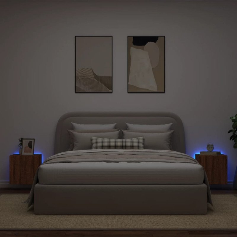vidaXL TV nástenné skrinky s LED svetlami 2 ks hnedý dub 40,5x35x40 cm