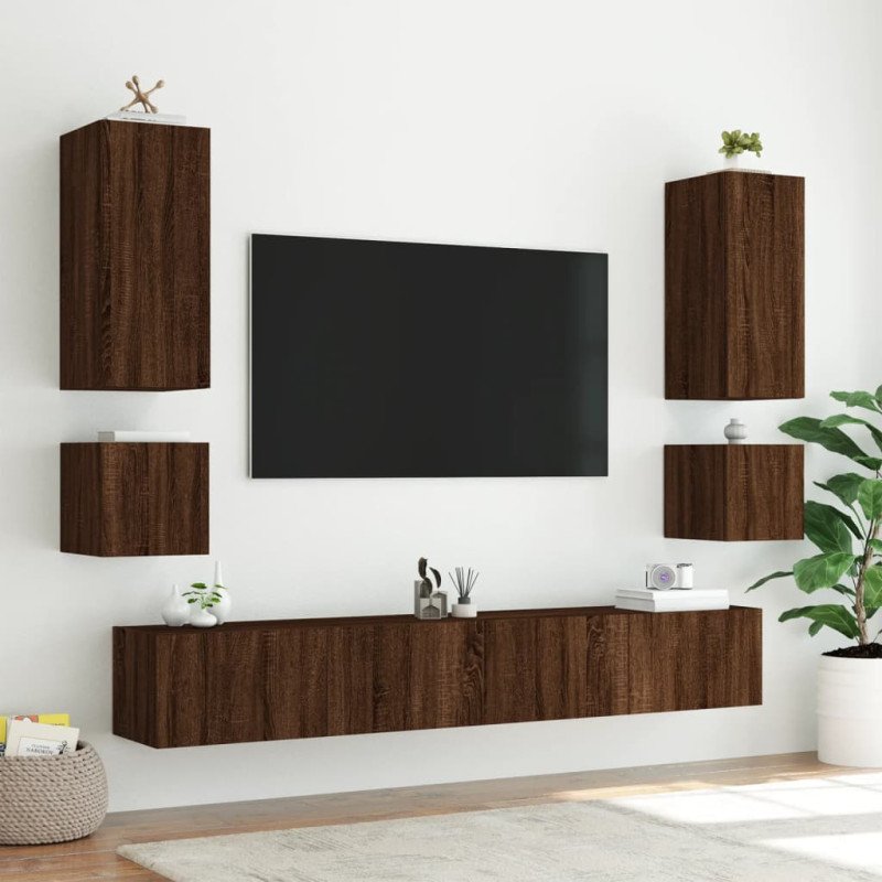 vidaXL TV nástenné skrinky s LED svetlami 2 ks hnedý dub 40,5x35x40 cm