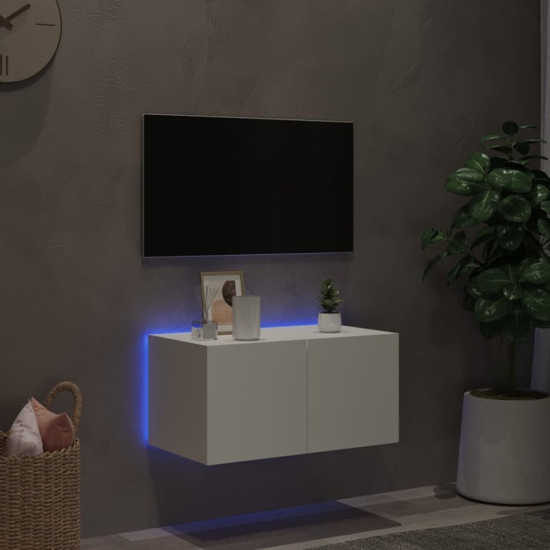 vidaXL TV nástenná skrinka s LED svetlami biela 60x35x31 cm