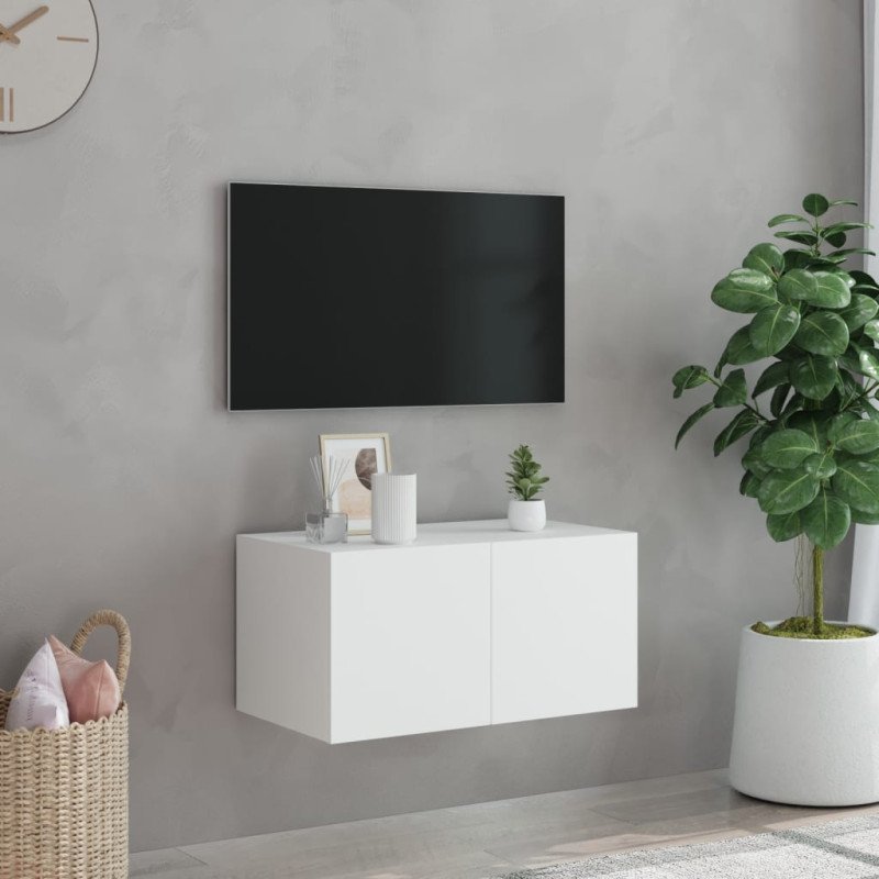 vidaXL TV nástenná skrinka s LED svetlami biela 60x35x31 cm