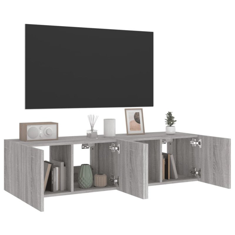 vidaXL TV nástenné skrinky s LED svetlami 2 ks sivé sonoma 60x35x31 cm
