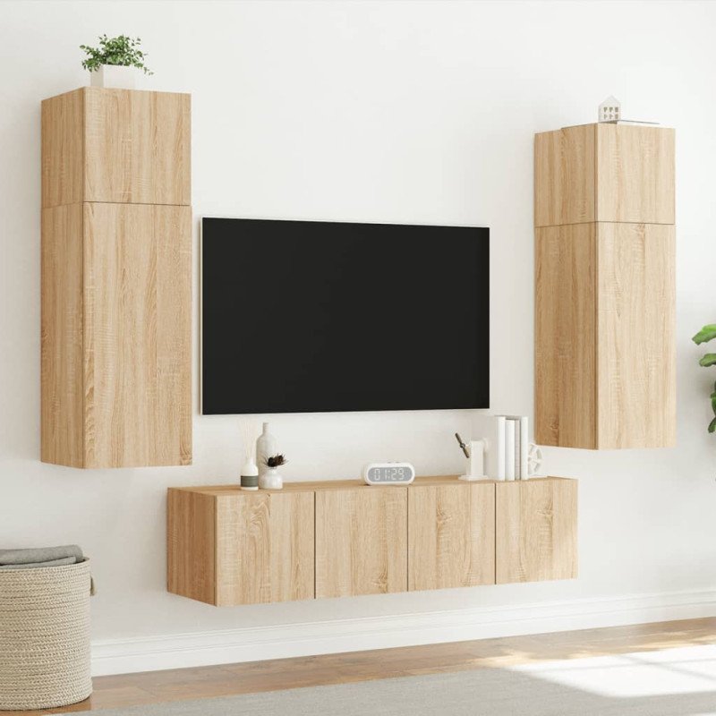 vidaXL TV nástenné skrinky s LED svetlami 2 ks dub sonoma 80x35x31 cm