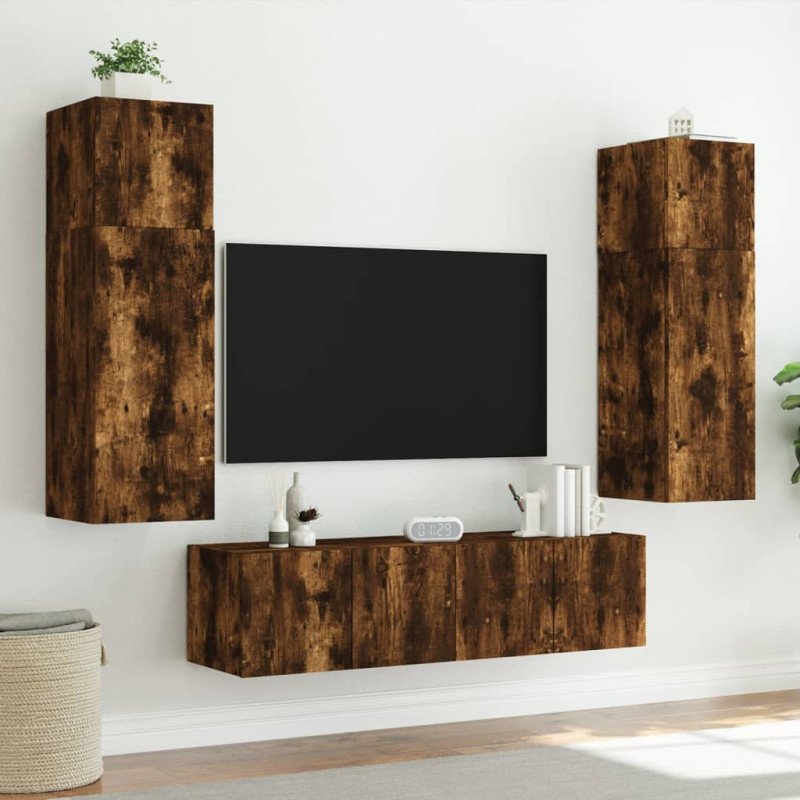 vidaXL TV nástenné skrinky s LED svetlami 2 ks dymový dub 80x35x31 cm