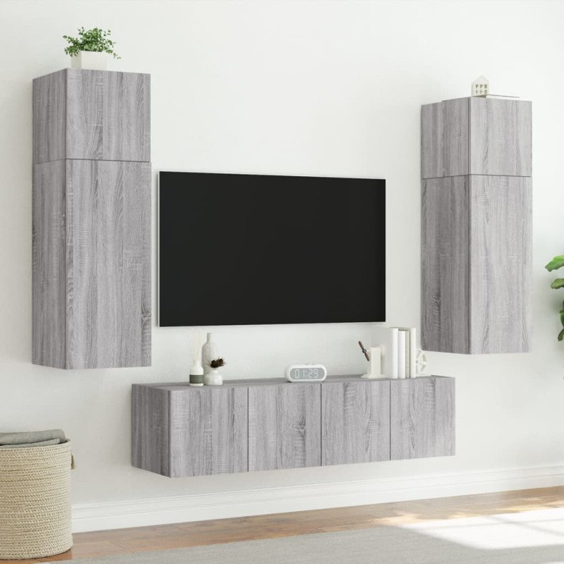 vidaXL TV nástenné skrinky s LED svetlami 2 ks sivé sonoma 80x35x31 cm