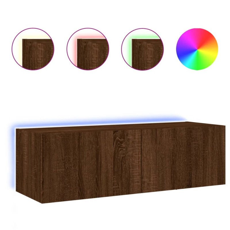 vidaXL TV nástenná skrinka s LED svetlami hnedý dub 100x35x31 cm
