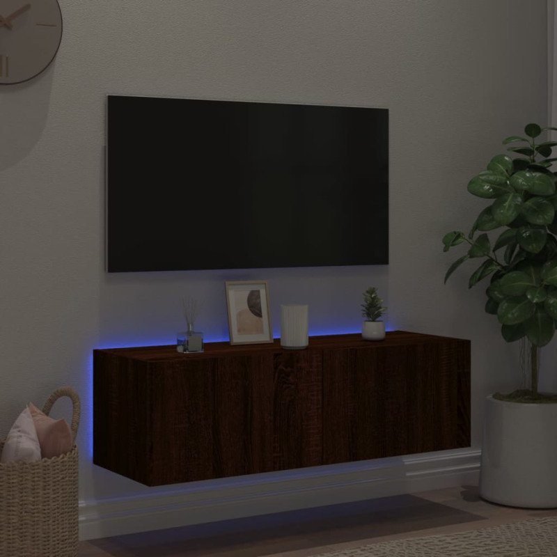 vidaXL TV nástenná skrinka s LED svetlami hnedý dub 100x35x31 cm