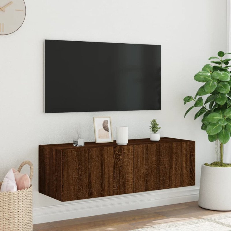vidaXL TV nástenná skrinka s LED svetlami hnedý dub 100x35x31 cm