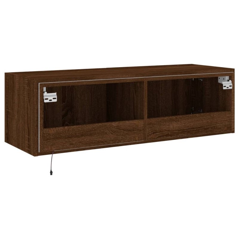vidaXL TV nástenná skrinka s LED svetlami hnedý dub 100x35x31 cm