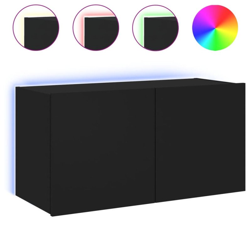vidaXL TV nástenná skrinka s LED svetlami čierna 80x35x41 cm