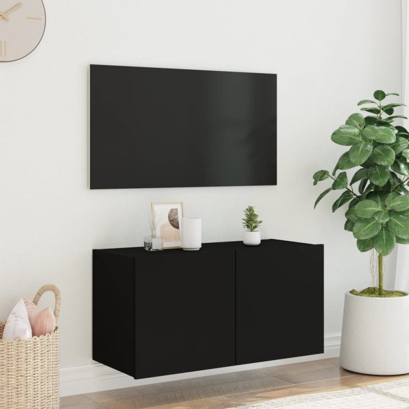 vidaXL TV nástenná skrinka s LED svetlami čierna 80x35x41 cm