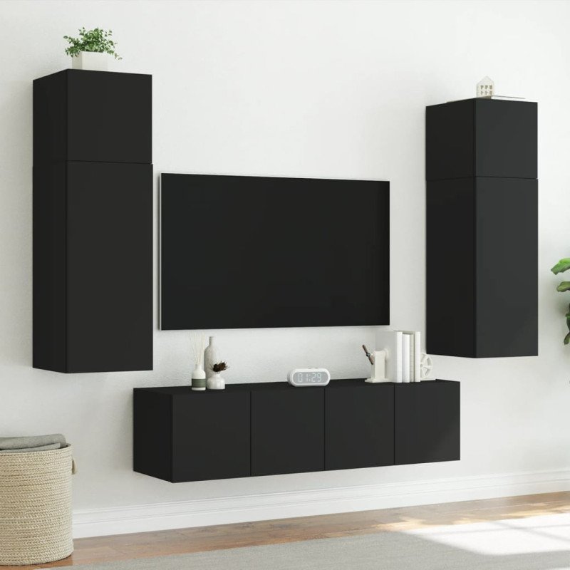 vidaXL TV nástenná skrinka s LED svetlami čierna 80x35x41 cm