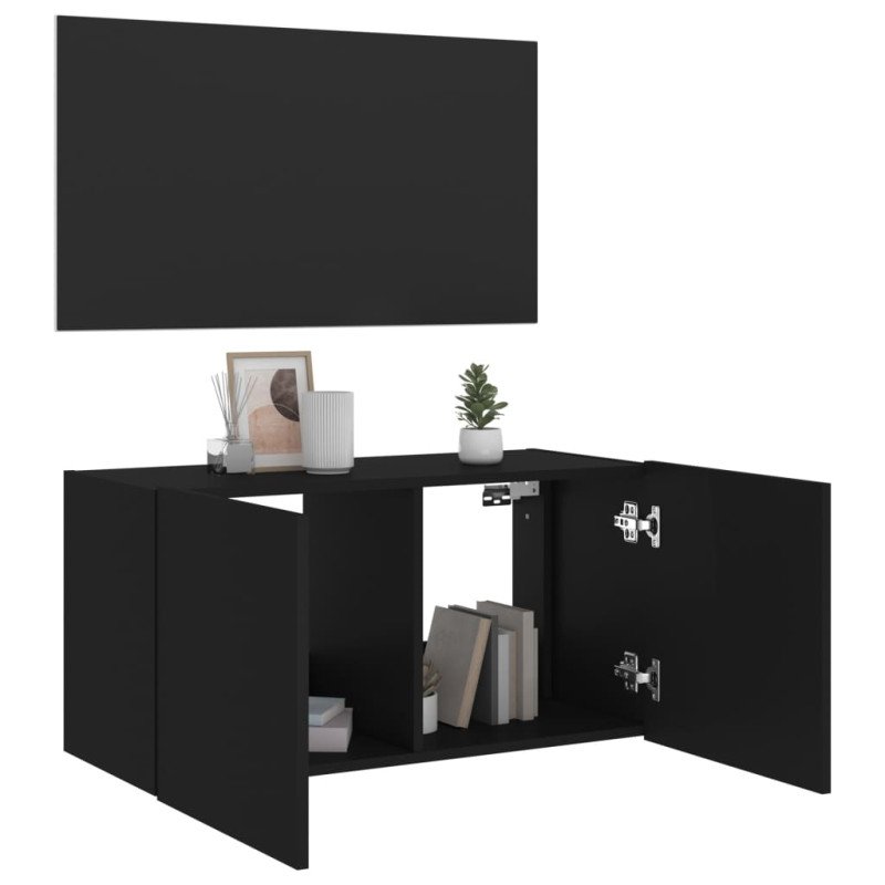 vidaXL TV nástenná skrinka s LED svetlami čierna 80x35x41 cm