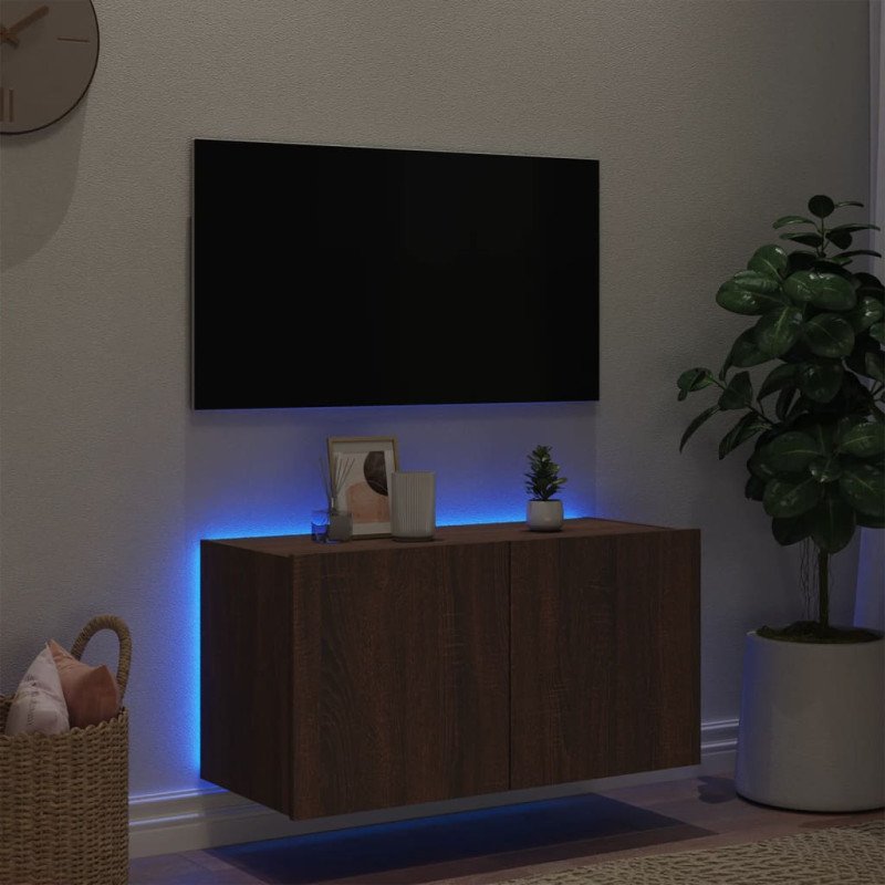 vidaXL TV nástenná skrinka s LED svetlami hnedý dub 80x35x41 cm