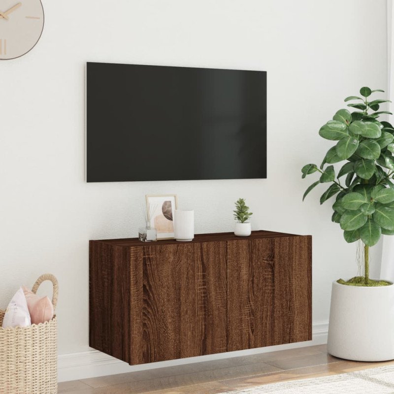vidaXL TV nástenná skrinka s LED svetlami hnedý dub 80x35x41 cm