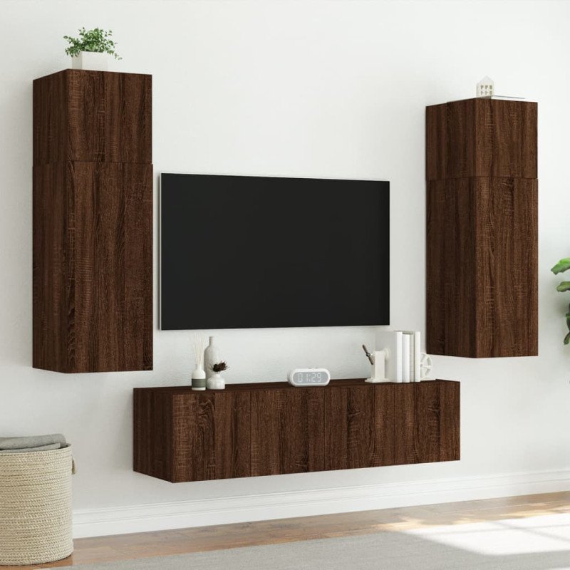 vidaXL TV nástenná skrinka s LED svetlami hnedý dub 80x35x41 cm