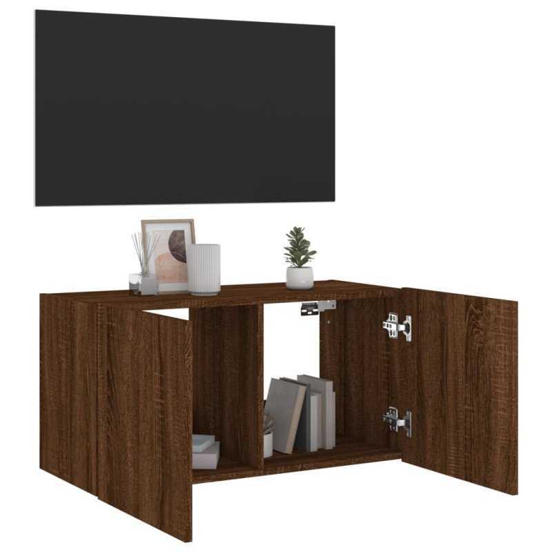 vidaXL TV nástenná skrinka s LED svetlami hnedý dub 80x35x41 cm