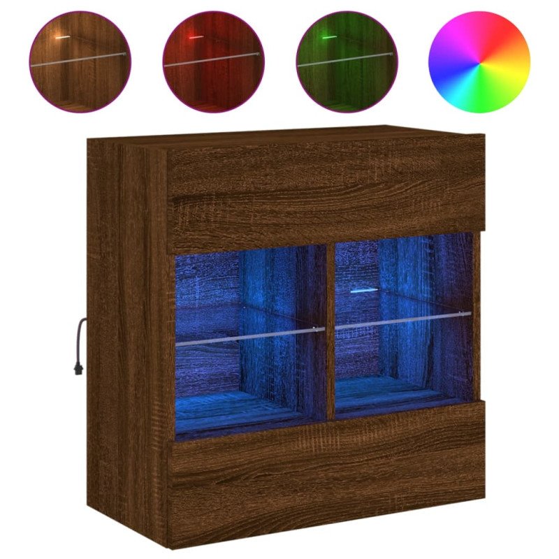 vidaXL TV nástenná skrinka s LED svetlami hnedý dub 58,5x30x60,5 cm