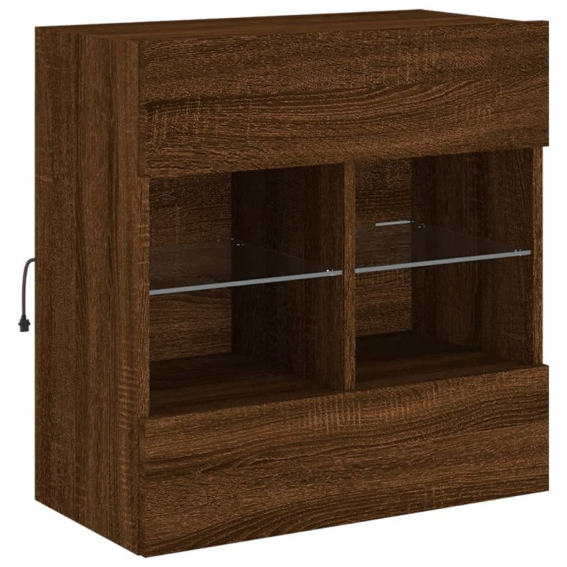 vidaXL TV nástenná skrinka s LED svetlami hnedý dub 58,5x30x60,5 cm