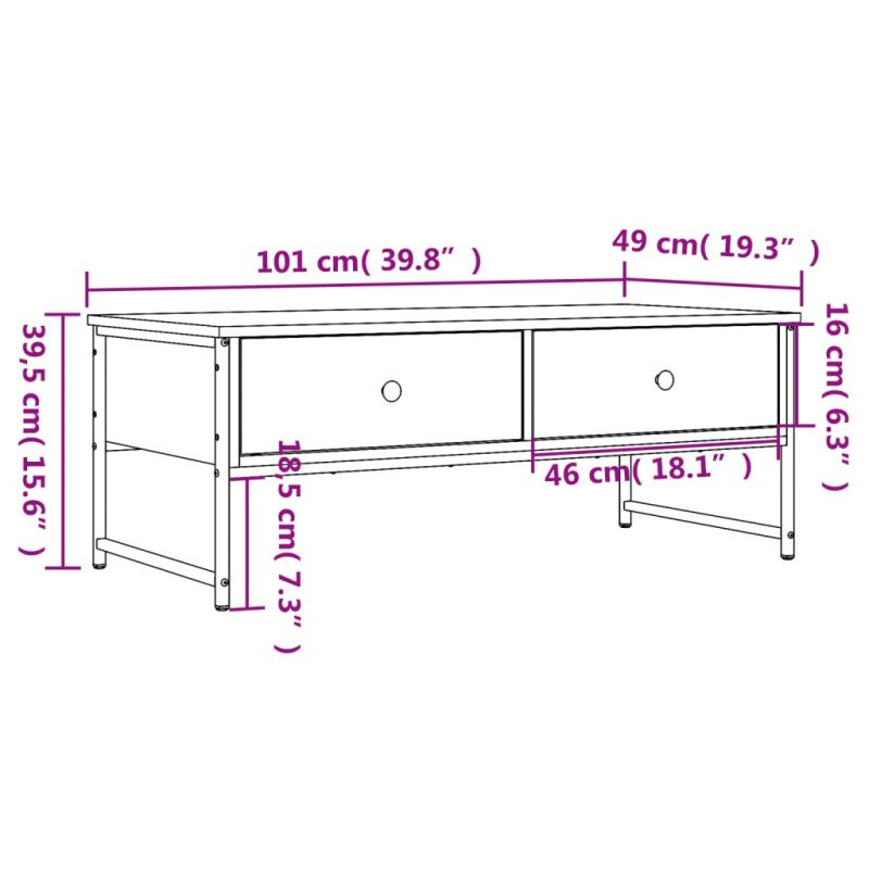 vidaXL Konferenčný stolík hnedý dub 101x49x39,5 cm kompozitné drevo