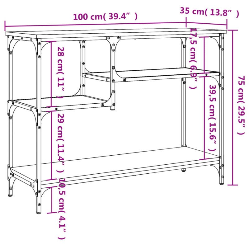 vidaXL Konzolový stolík s policami dub sonoma 100x35x75 cm
