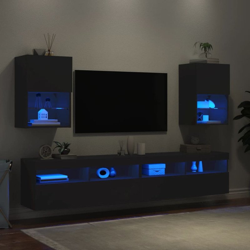 vidaXL TV skrinky s LED svetlami 2 ks čierne 40,5x30x60 cm