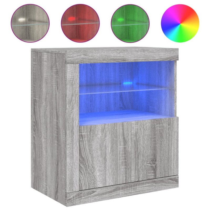vidaXL Komoda s LED svetlami sivá sonoma 60,5x37x67 cm
