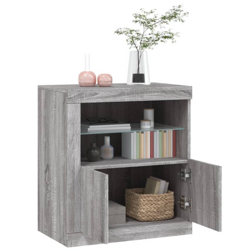 vidaXL Komoda s LED svetlami sivá sonoma 60,5x37x67 cm