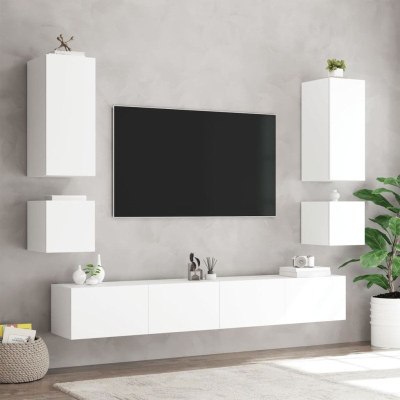 vidaXL 6-dielne TV nástenné skrinky s LED svetlami biele