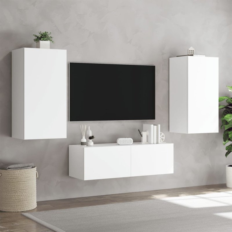 vidaXL 3-dielne TV nástenné skrinky s LED svetlami biele