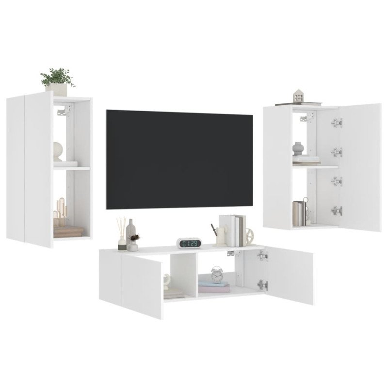 vidaXL 3-dielne TV nástenné skrinky s LED svetlami biele