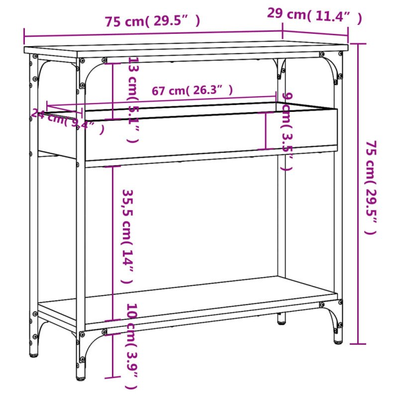 vidaXL Konzolový stolík s policou sivý sonoma 75x29x75 cm komp. drevo