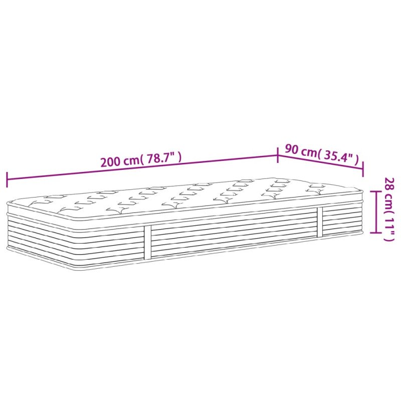 vidaXL Taštičkový pružinový matrac stredný plus 90x200 cm