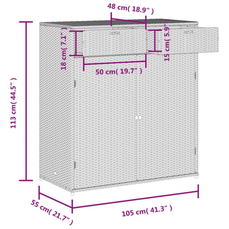 vidaXL Záhradná úložná skriňa čierna 105x55x113 cm polyratan