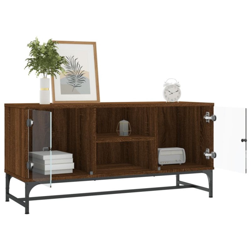 vidaXL TV skrinka so sklenenými dvierkami hnedý dub 102x37x50 cm